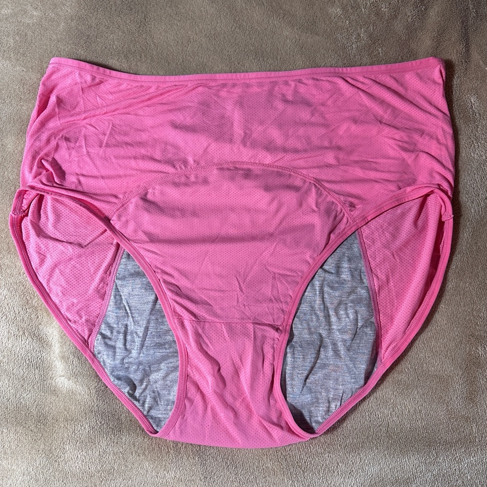 Pink XL Menstrual panties. High front and back protection. Waist -34" to 44"